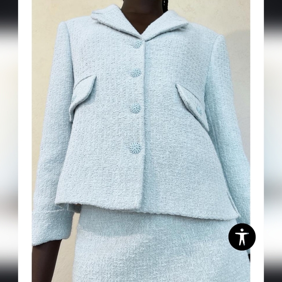 Zara Sky Blue Textured Weave Blazer Jacket. Size Small - Picture 15 of 15
